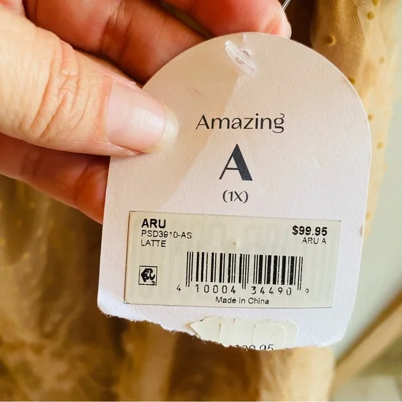 ARULA NWT Latte Lace Swiss Dot Babydoll Dress - Picture 6 of 7